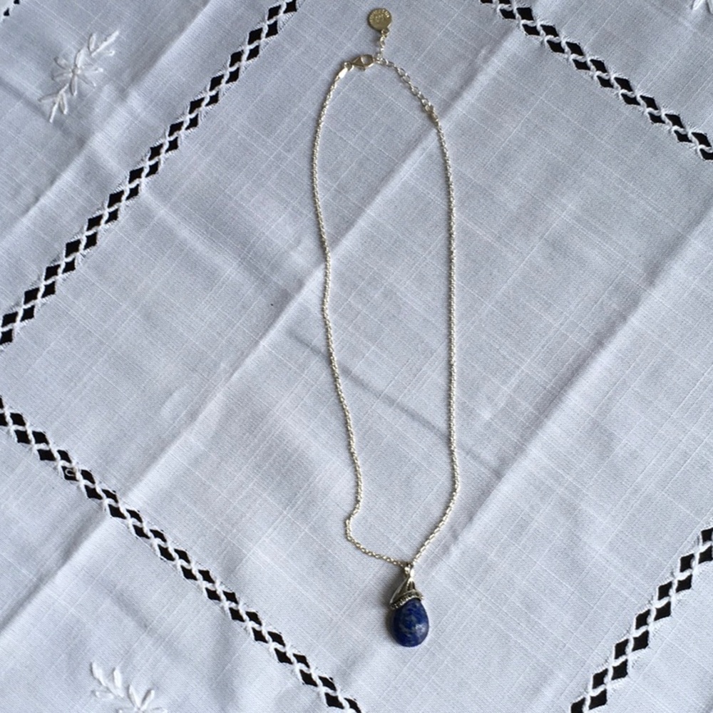 Lapis and Marcasite Pendant Necklace